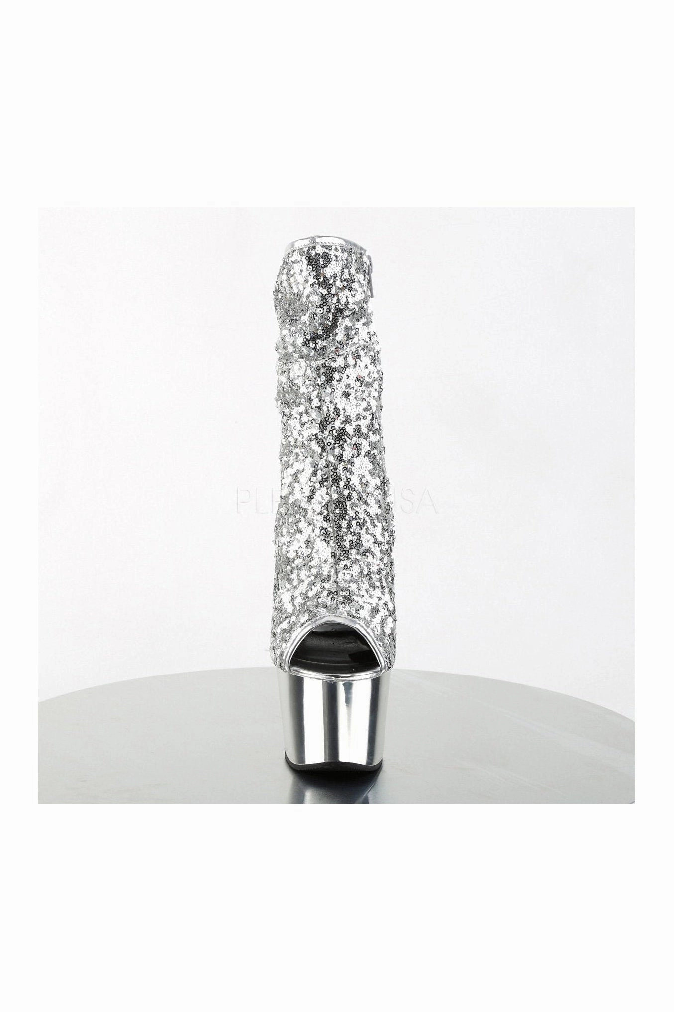 ADORE-1008SQ Platform Boot  | Silver Sequins