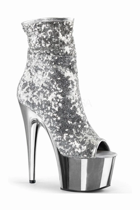 ADORE-1008SQ Platform Boot  | Silver Sequins