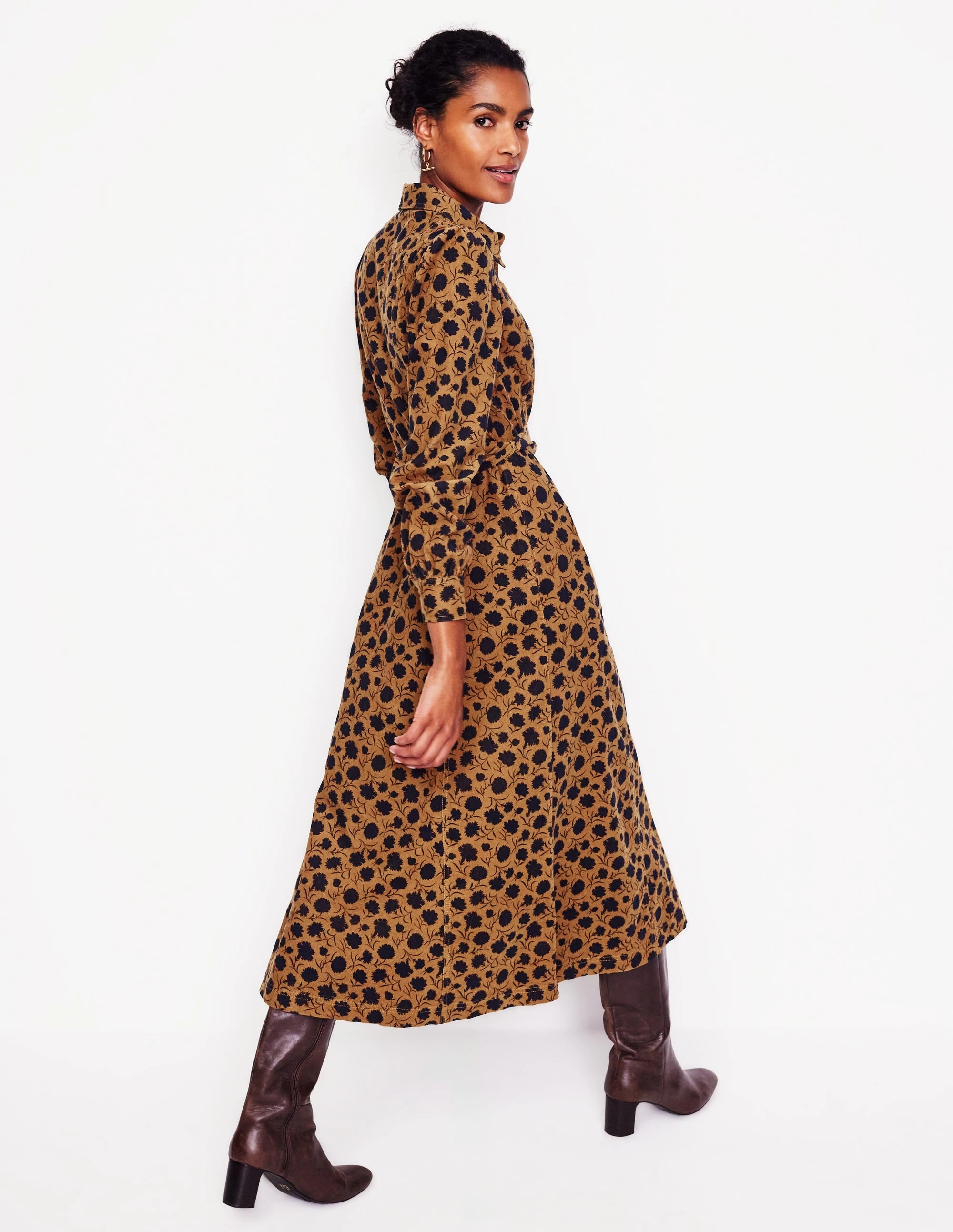 Aubrey Cord Midi Shirt Dress-Rubber, Silhouette Sprig