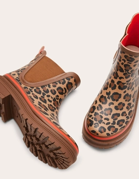 Bamburgh Wellington Boots-Leopard/Firecracker