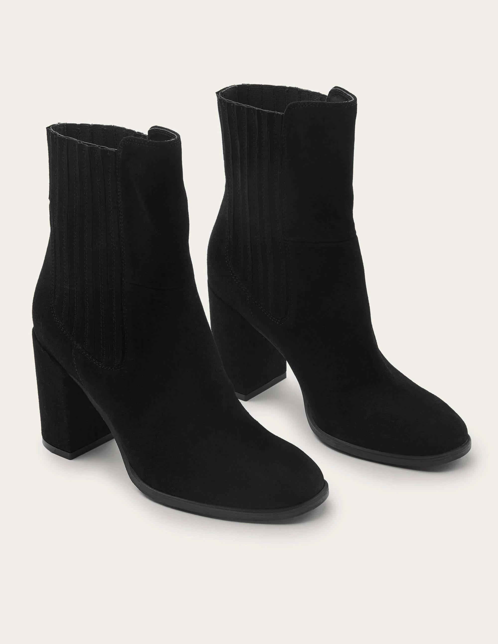 Block Heel Ankle Boots-Black Suede