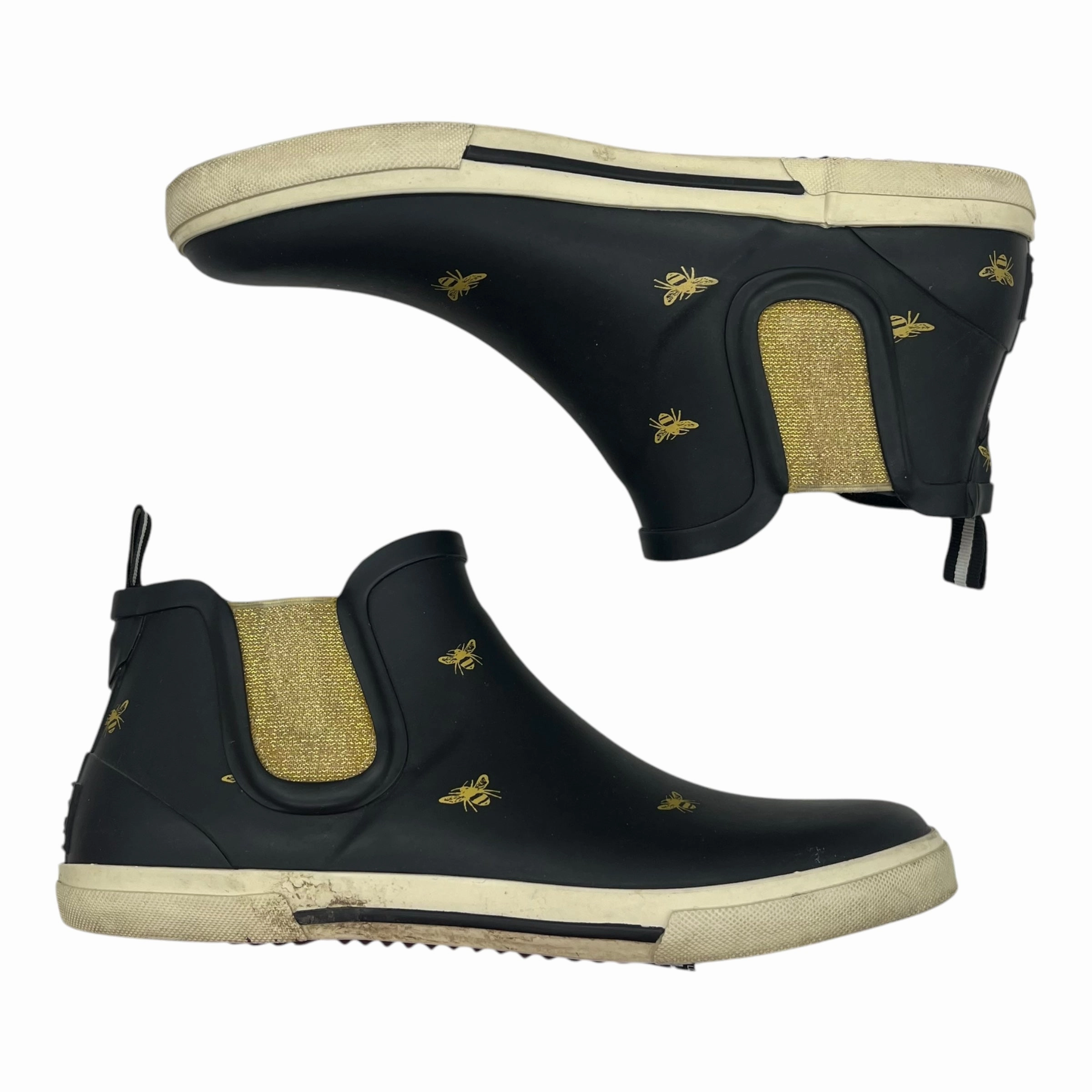 Boots Rain By Joules In Black & Yellow, Size:9