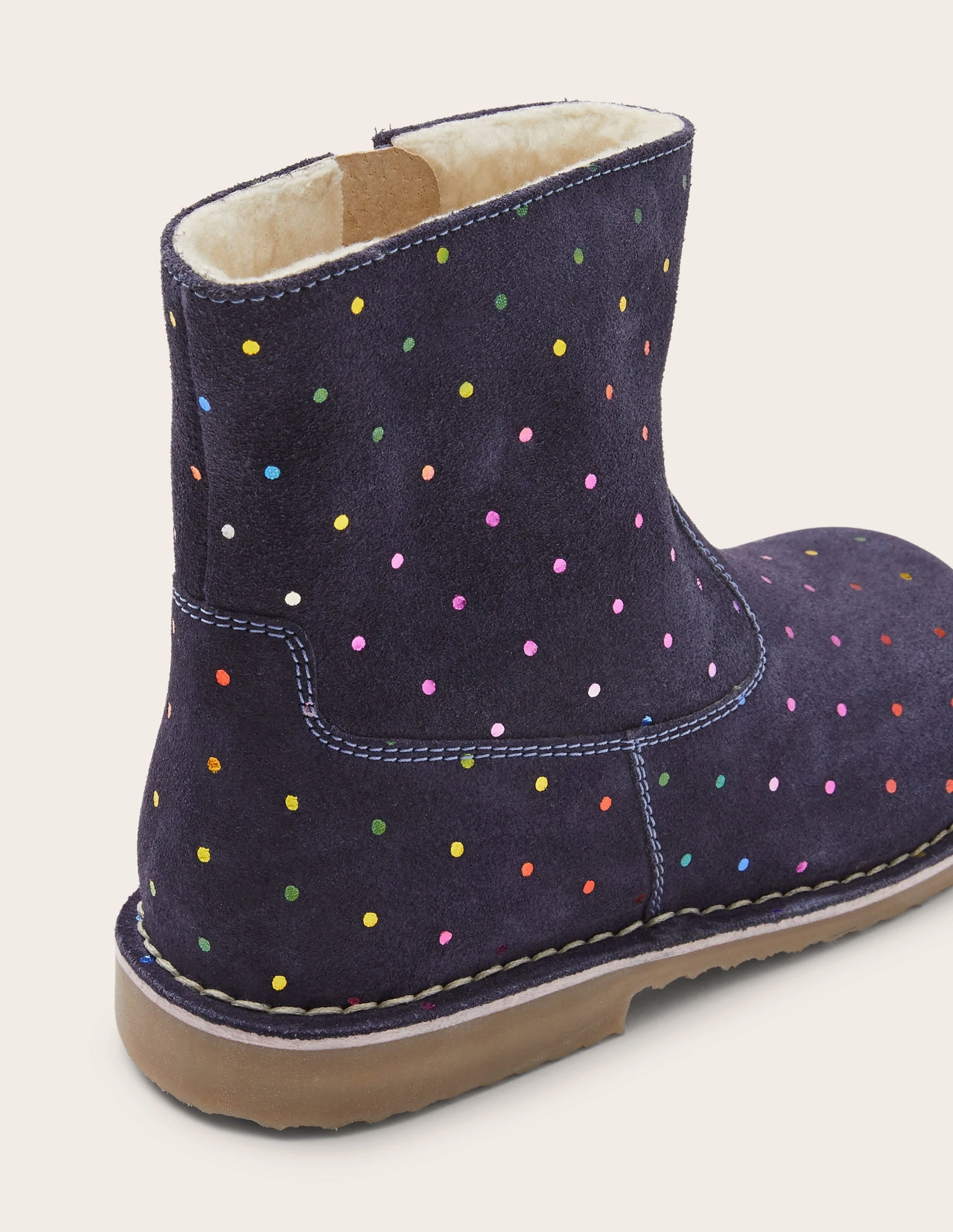 Cosy Short Leather Boots-College Navy Rainbow Spots