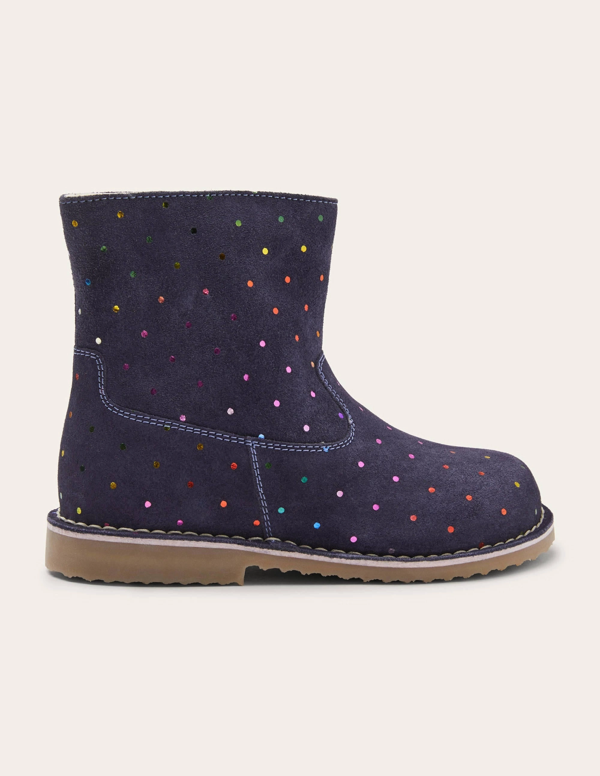 Cosy Short Leather Boots-College Navy Rainbow Spots