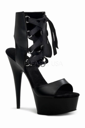 DELIGHT-600-14 Platform Sandal  | Black Faux Leather
