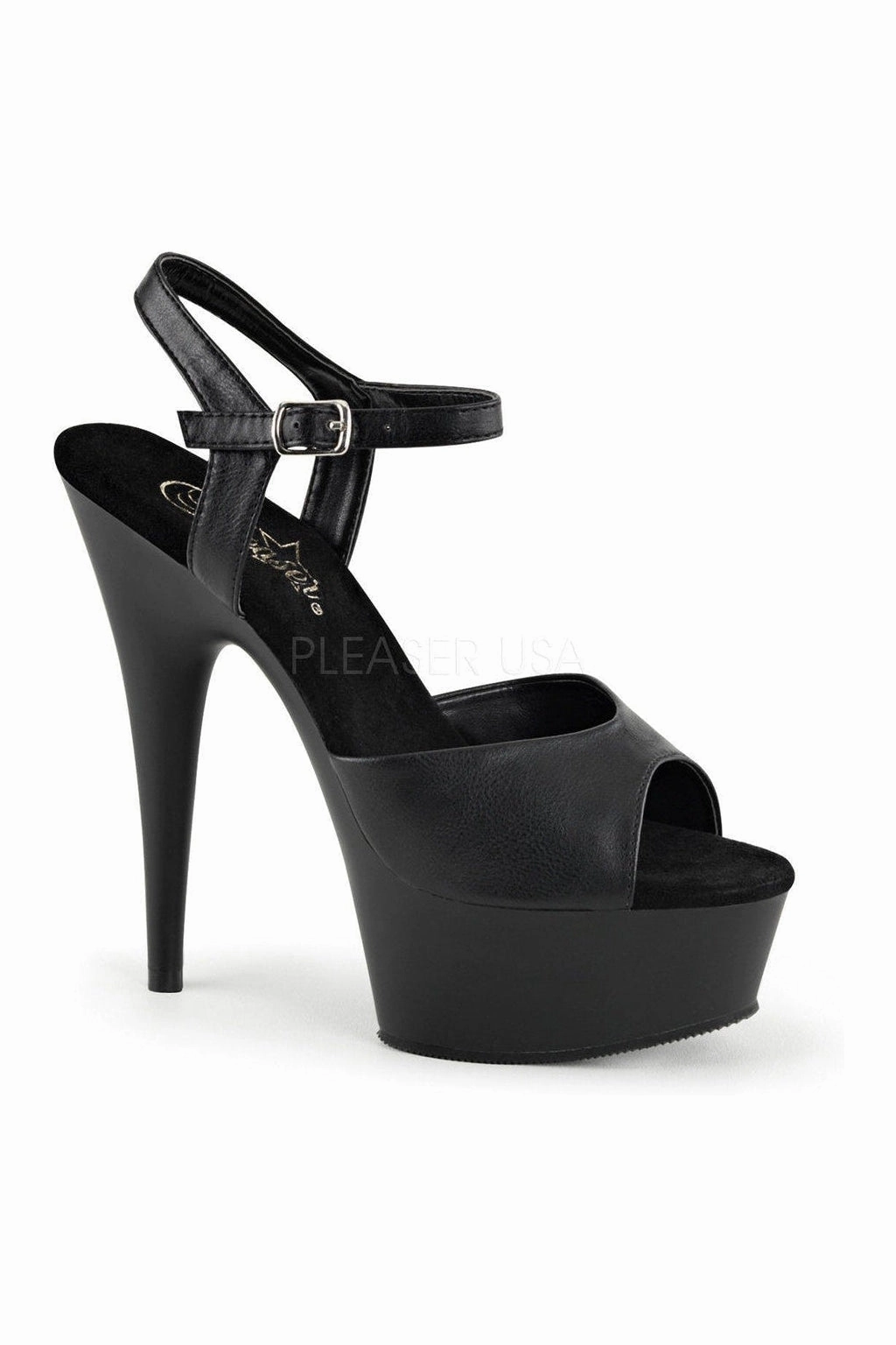 DELIGHT-609 Platform Sandal  | Black Faux Leather