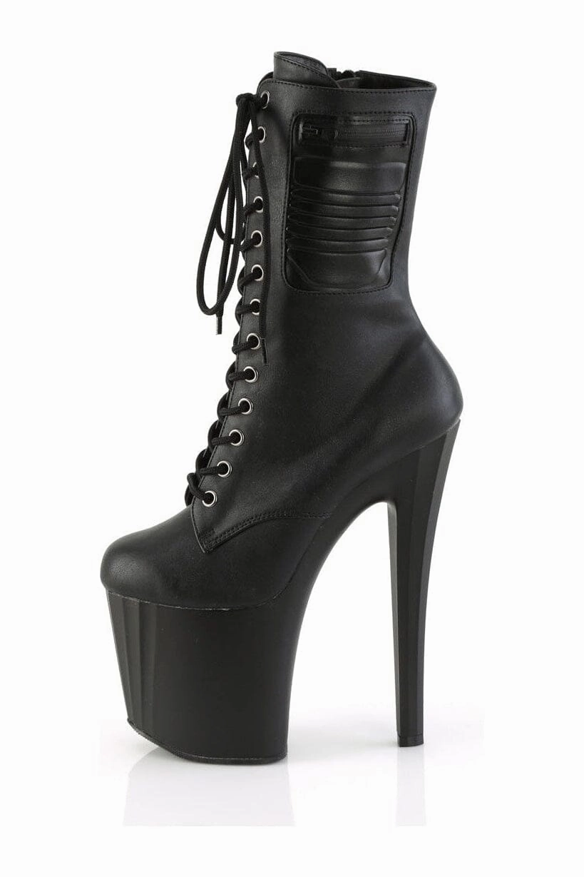 ENCHANT-1040PK Black Faux Leather Ankle Boot