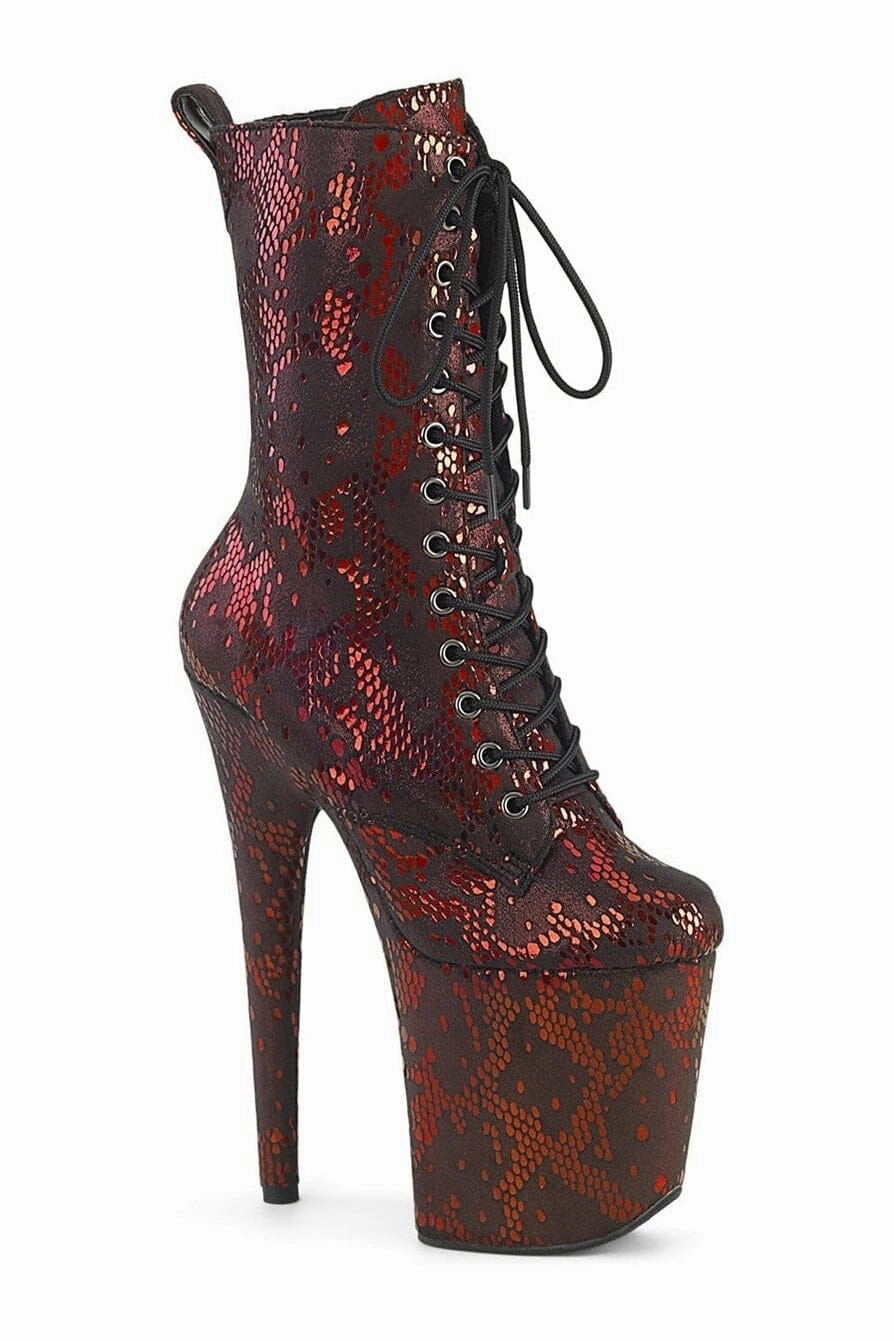 FLAMINGO-1040SPF Red Faux Snake Ankle Boot