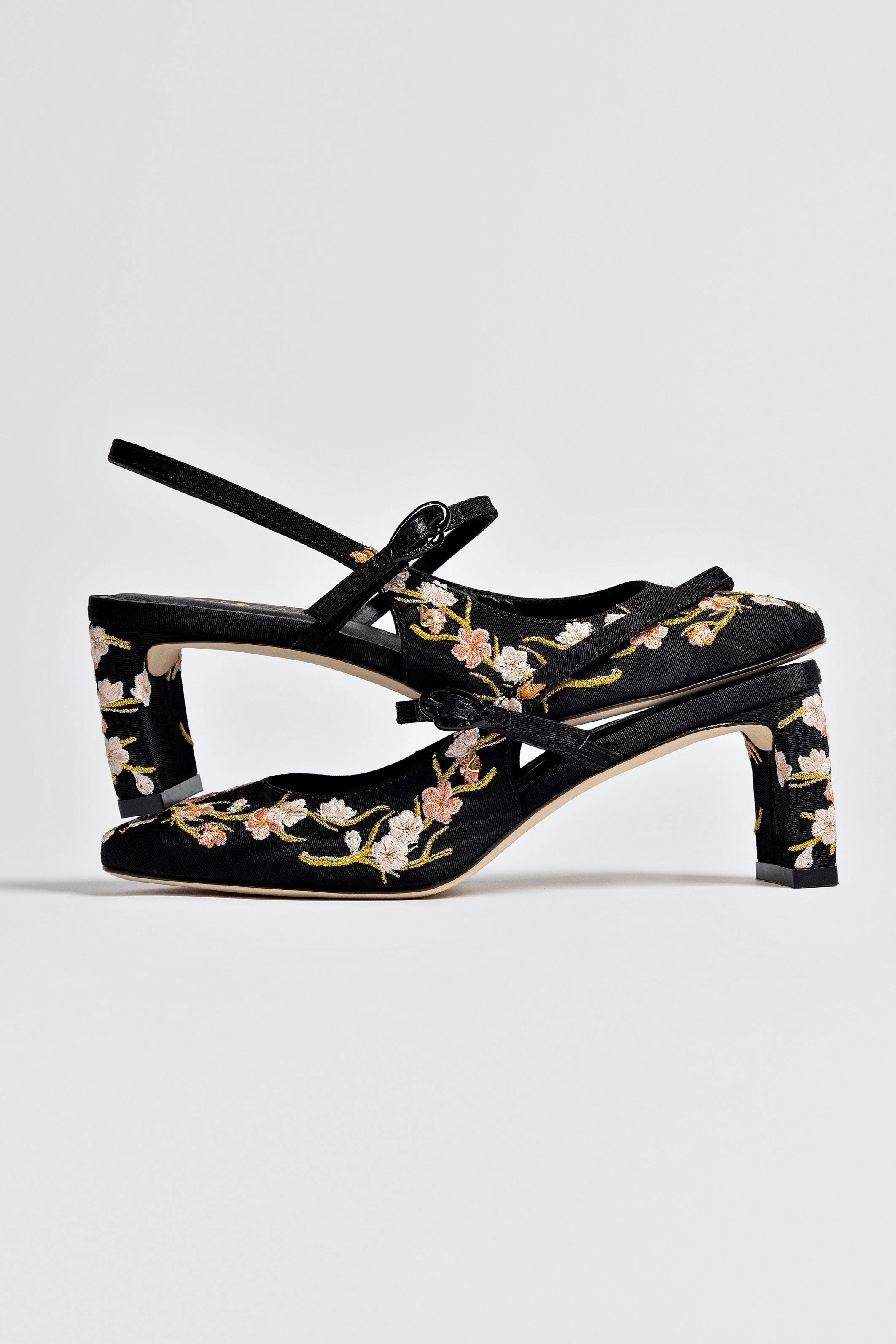 Georgina Pump In Black Sakura Printed Fabric