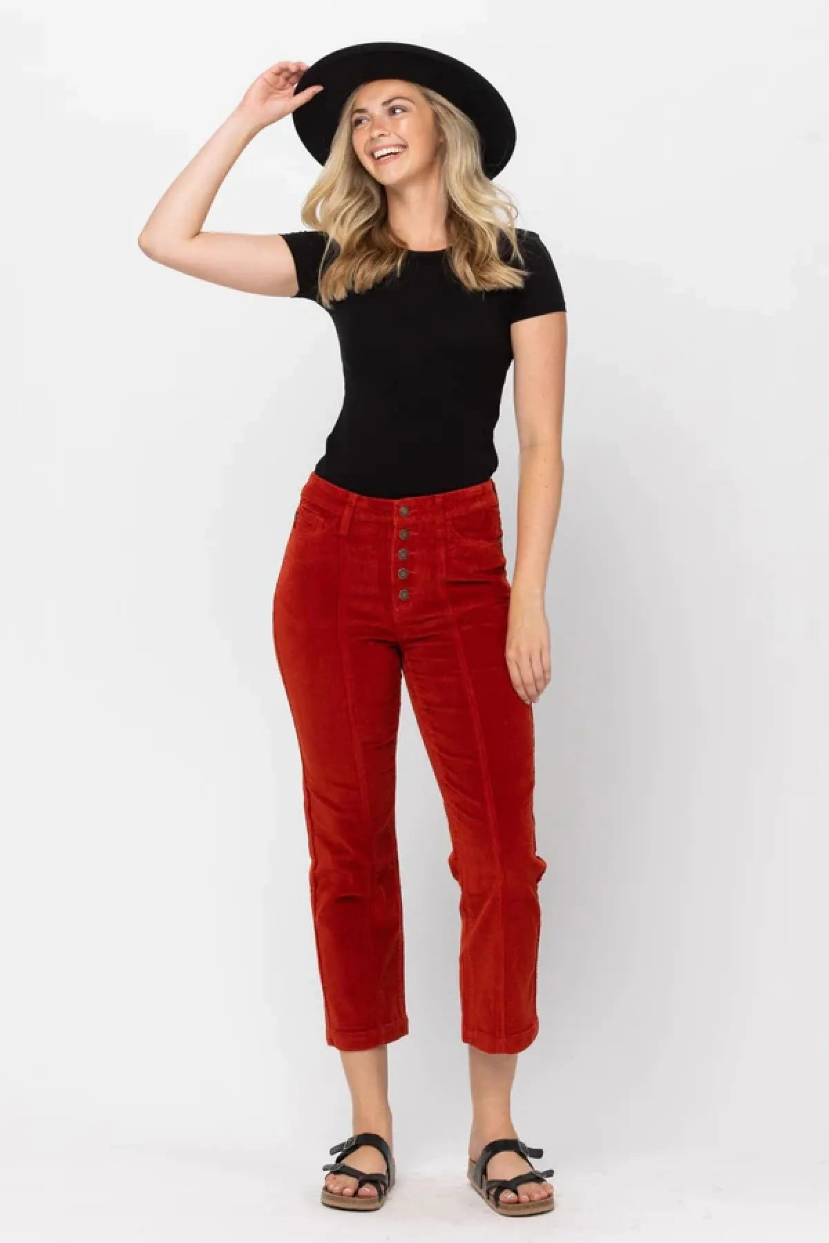 Judy Blue Mid-Rise Button Fly Corduroy Ankle Straight Pants