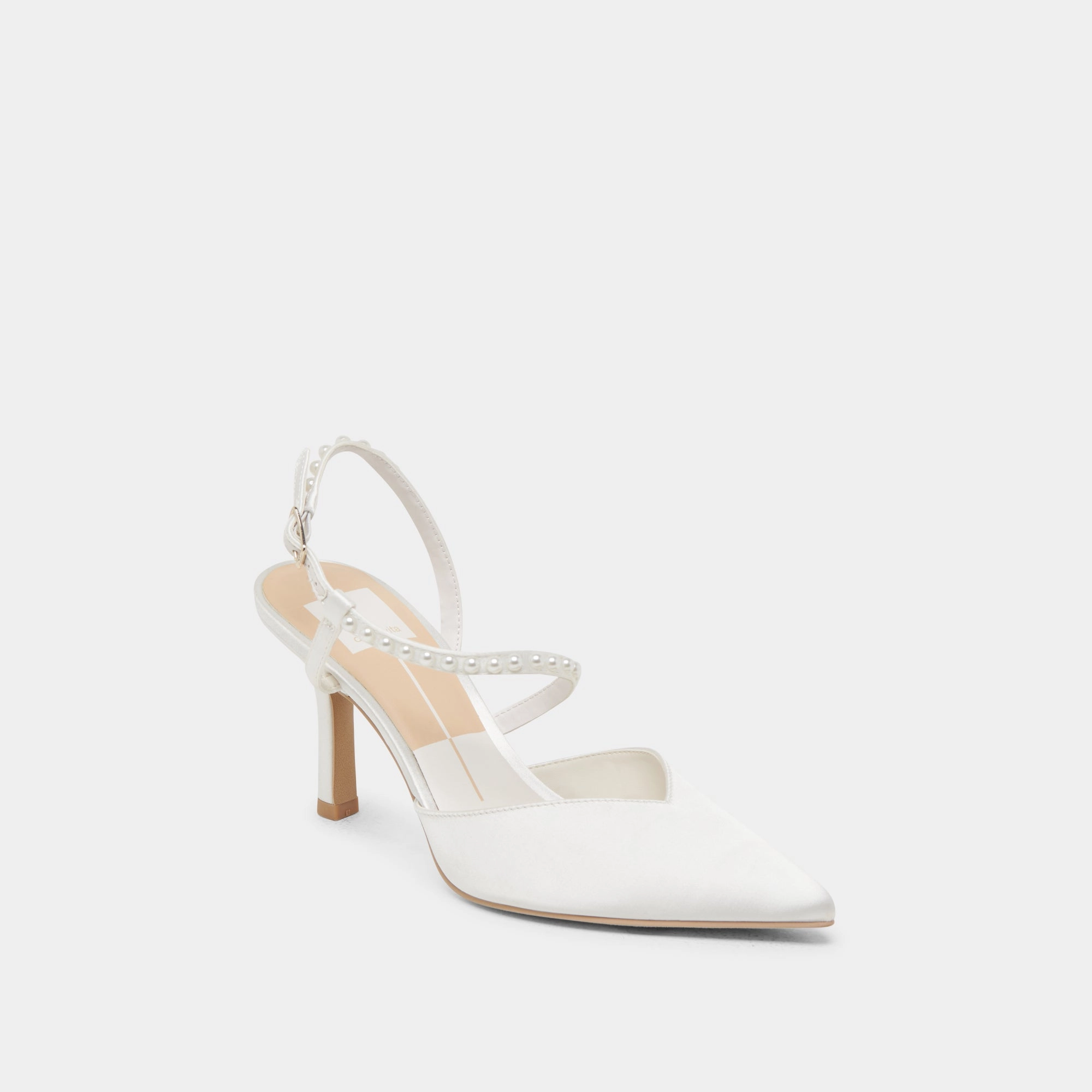 KAMRA PEARL HEELS TRUE WHITE SATIN