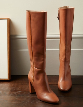 Knee High Leather Boots-Tan