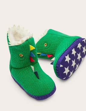 Knitted Dinosaur Slippers-Highland Green