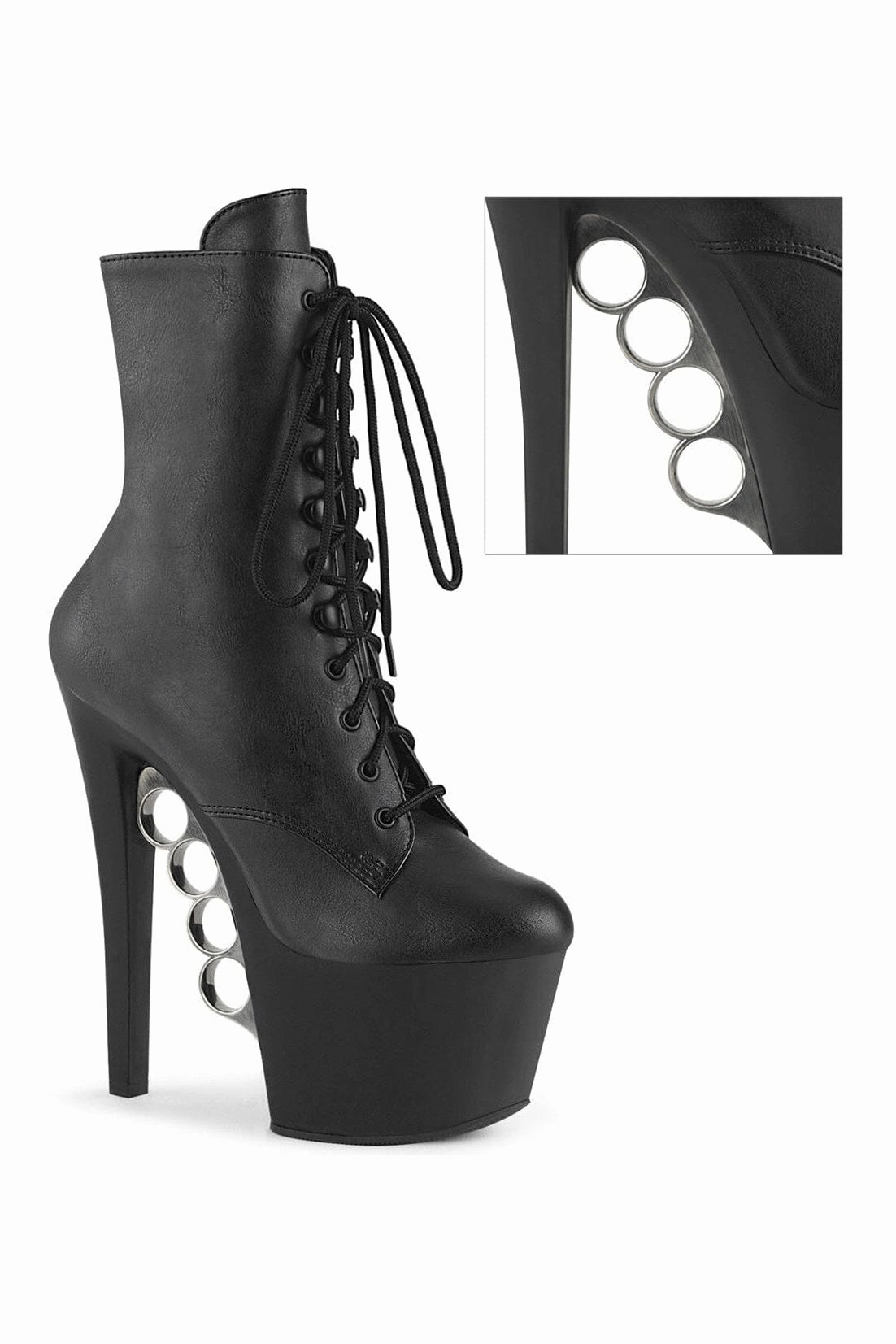 KNUCKS-1020 Black Faux Leather Ankle Boot