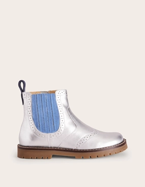 Leather Chelsea Boots-Silver