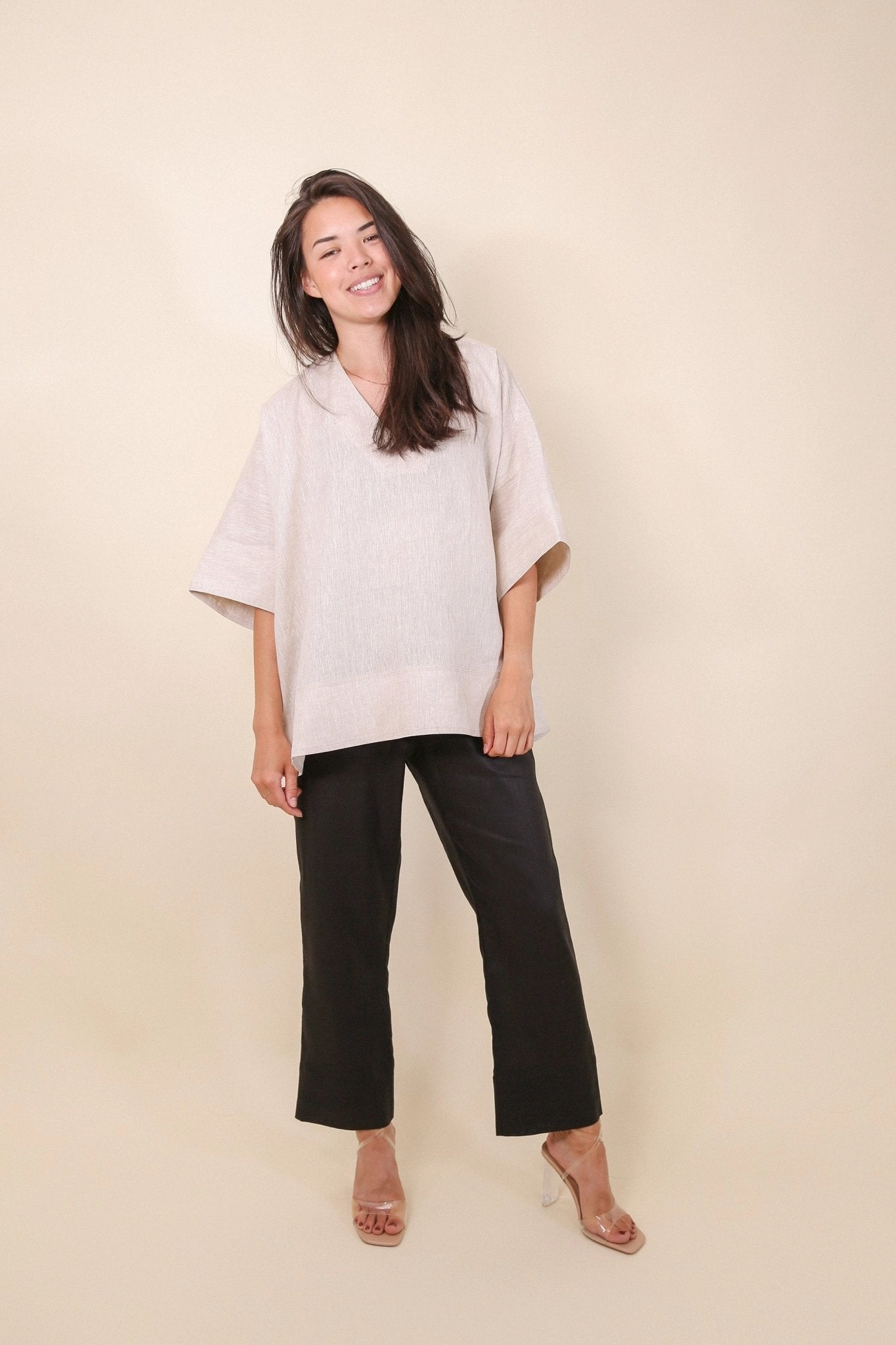 LONG BLOOM PANT IN PREMIUM ITALIAN LINEN BERRY