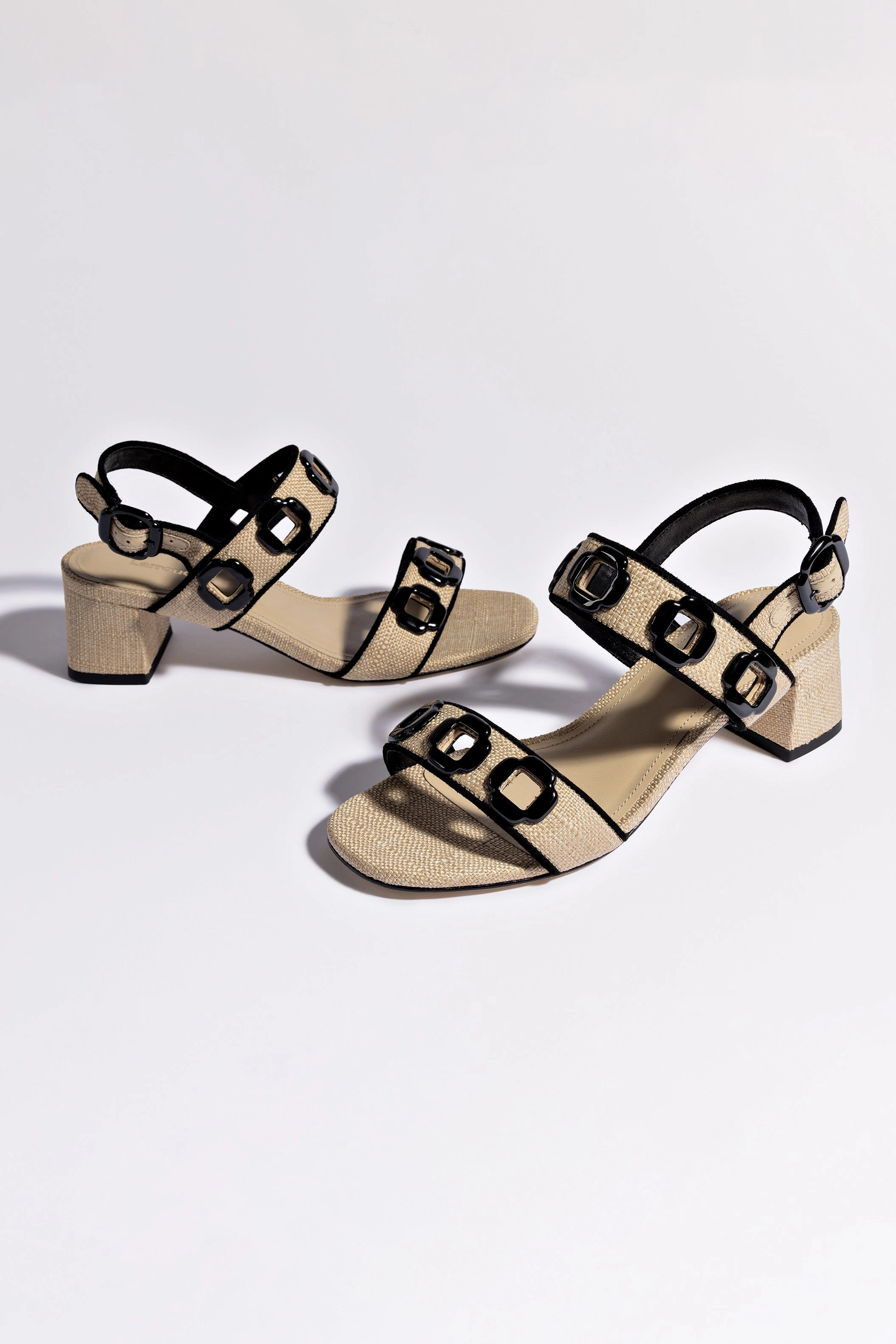 Milan Sandal In Beige Raffia and Black Trimming