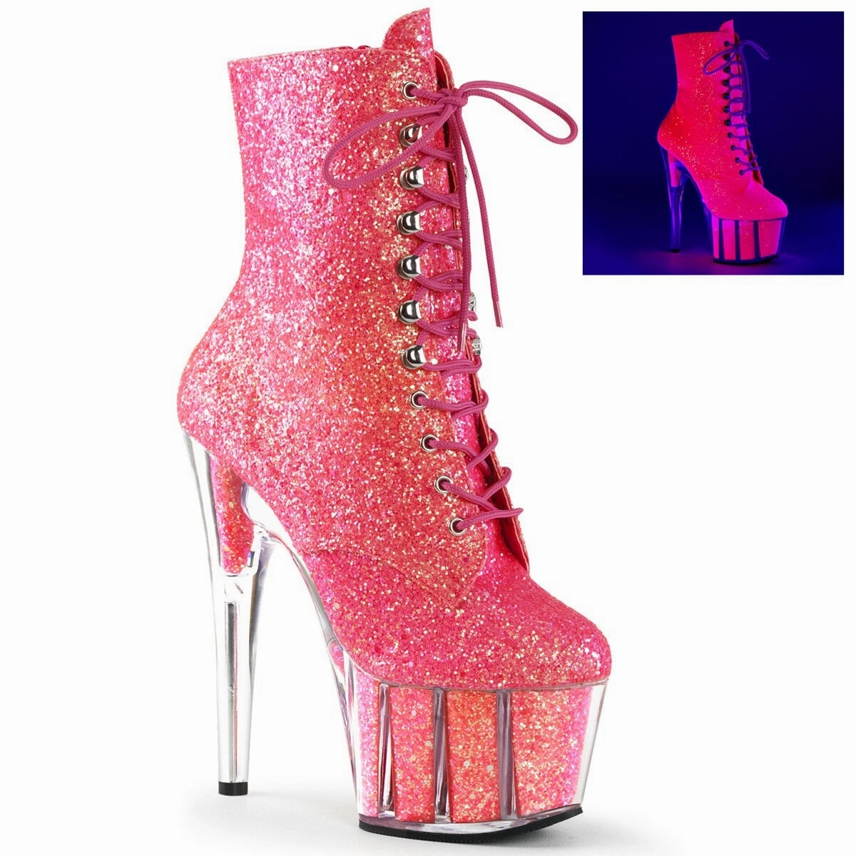 Pleaser ADORE-1020G-Neon Pink-Size 10-Clearance