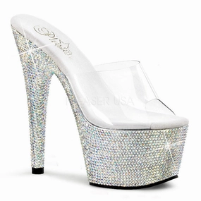 PLEASER BEJEWELED-701DM Clear-Silver Multi Rhinestone Platform Slides