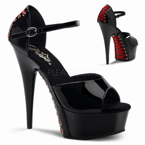 PLEASER DELIGHT-660FH Black Pat (Red Lace) Platform Sandals