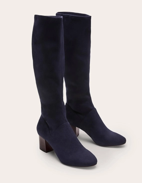 Round Toe Stretch Boots-Navy