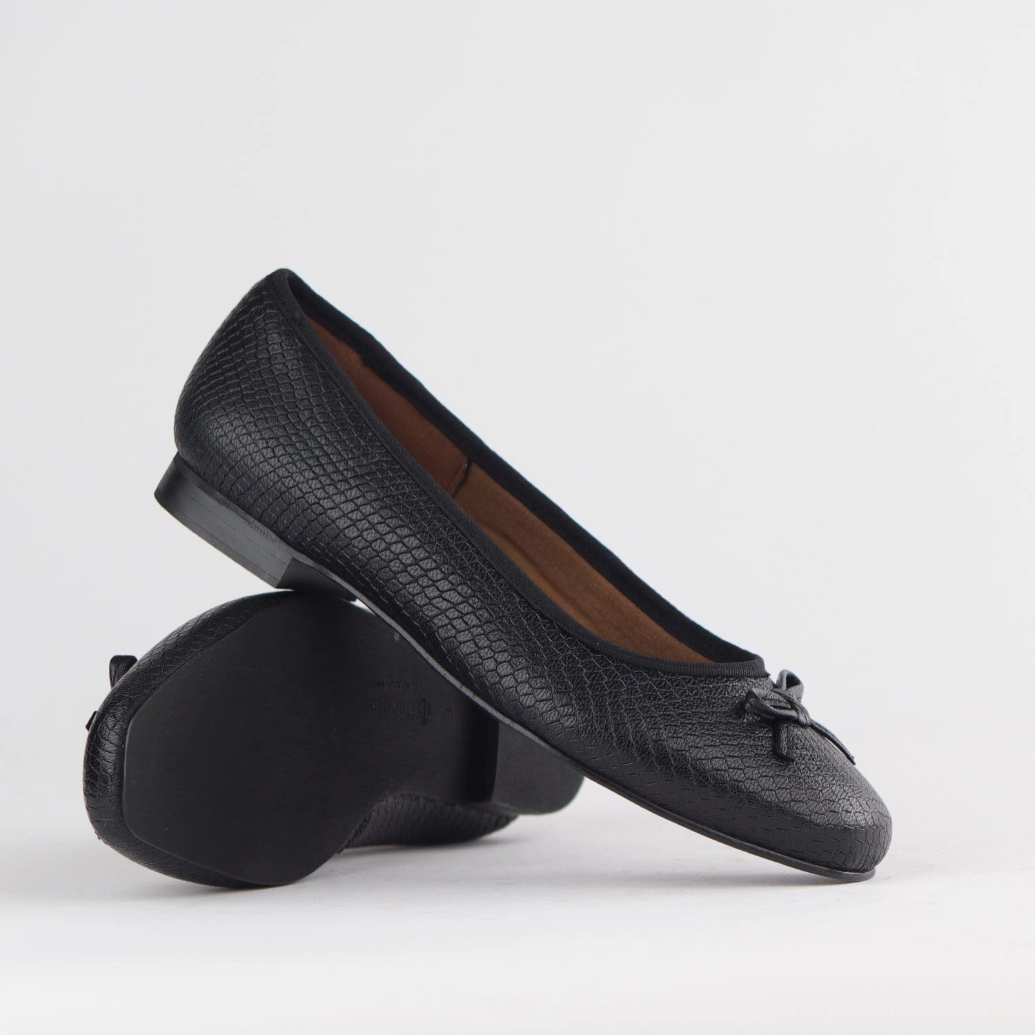 Soft Square Toe Ballerina Flat Pump with Bow in Black Multi- 12796