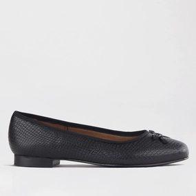 Soft Square Toe Ballerina Flat Pump with Bow in Black Multi- 12796