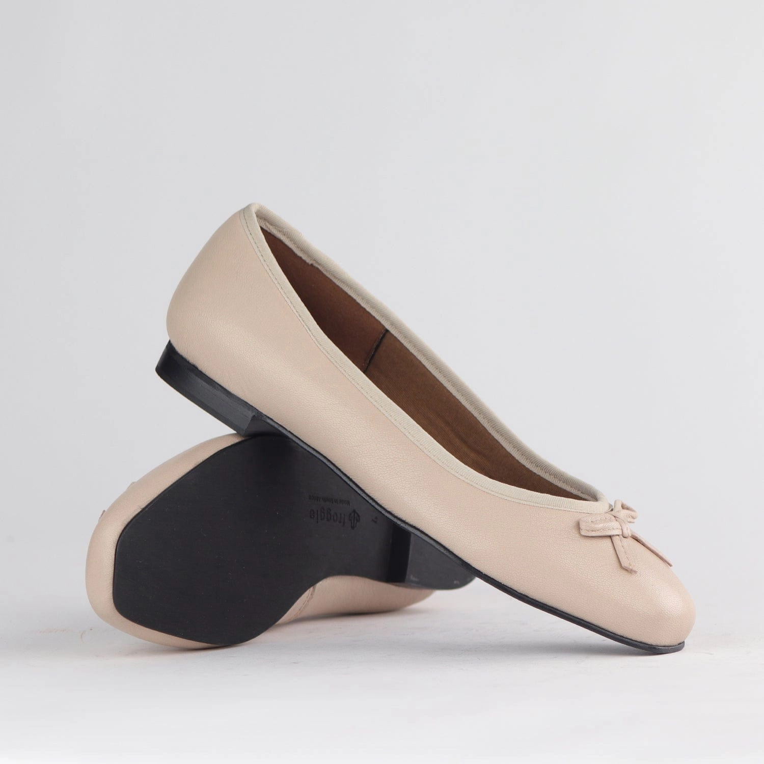 Soft Square Toe Ballerina Flat Pump with Bow in Ivory Multi- 12796