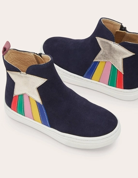 Suede Novelty Boots-College Navy Rainbow Star