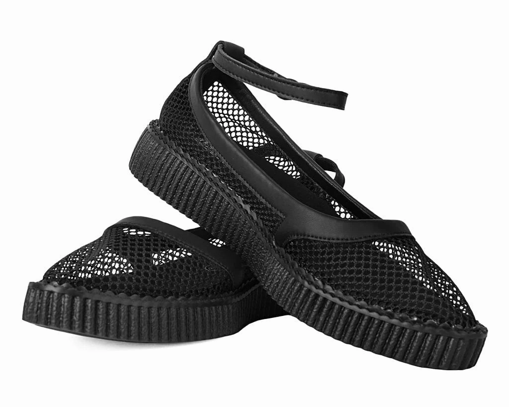 TUK-A3211L Black Fishnet Pointed Ballet Creeper