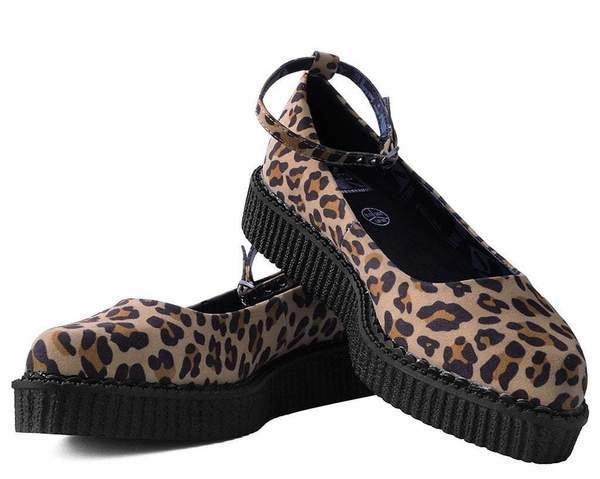 TUK A9541L Leopard Pointed Ballet Ankle Strap Creeper