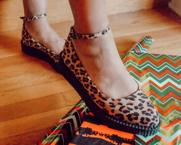 TUK A9541L Leopard Pointed Ballet Ankle Strap Creeper