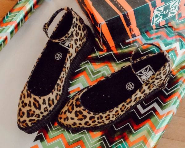 TUK A9541L Leopard Pointed Ballet Ankle Strap Creeper