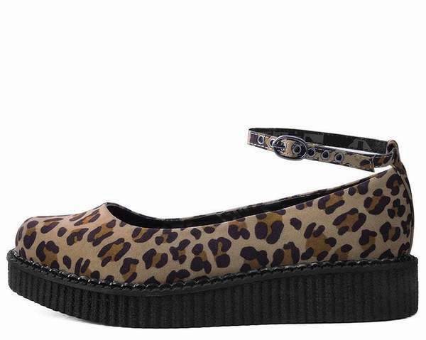 TUK A9541L Leopard Pointed Ballet Ankle Strap Creeper