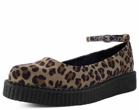 TUK A9541L Leopard Pointed Ballet Ankle Strap Creeper