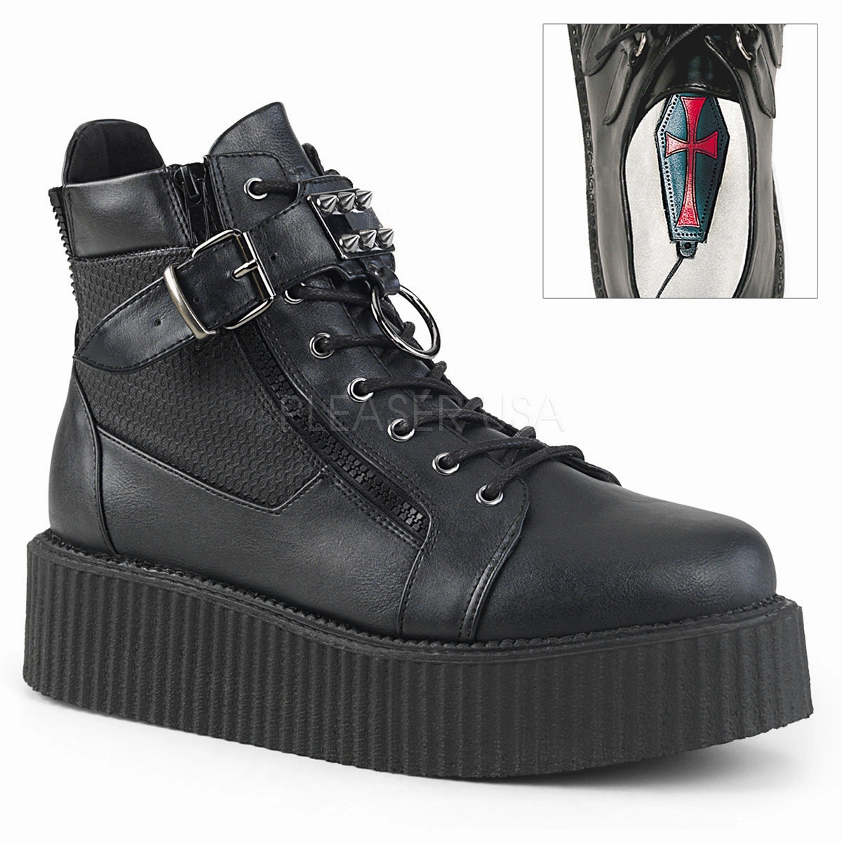 V-CREEPER-566  Black Vegan Leather