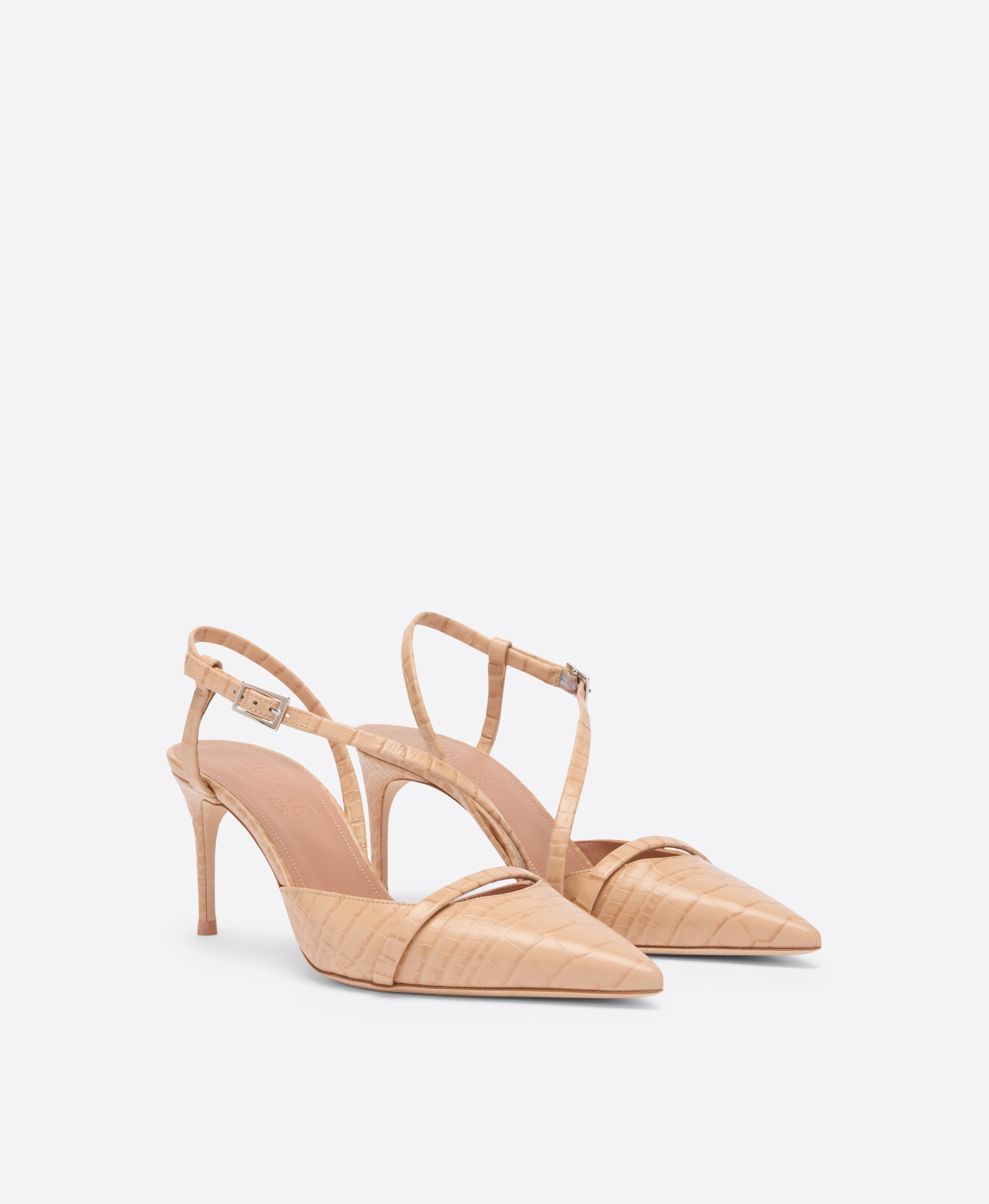 Valeria 70 Buff Embossed Leather Slingbacks