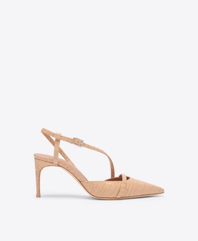 Valeria 70 Buff Embossed Leather Slingbacks
