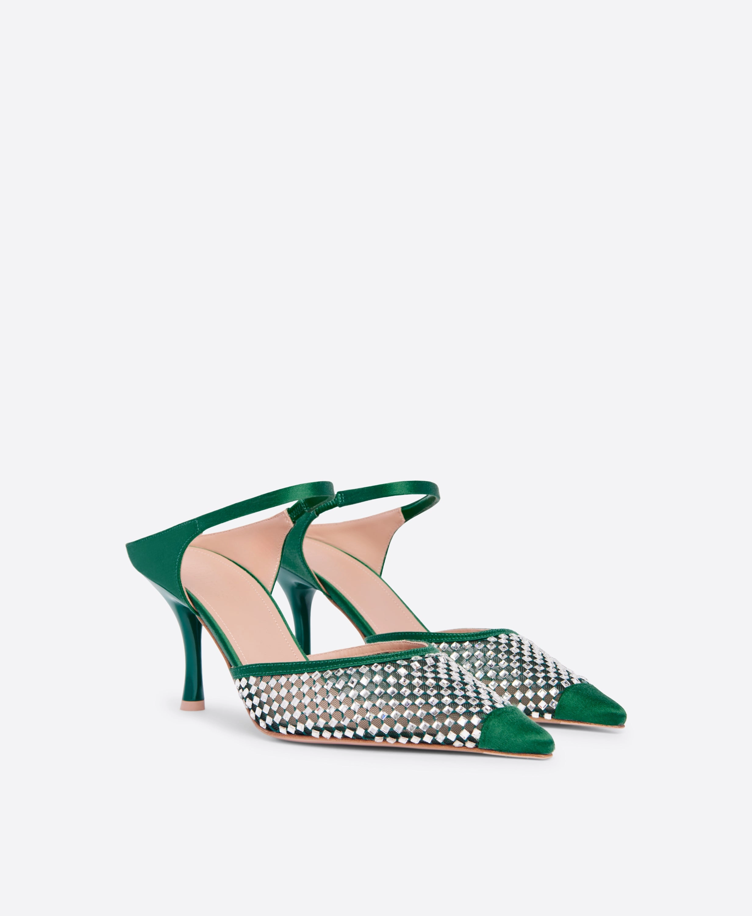 Vega 70 Green Crystal  Satin Mules