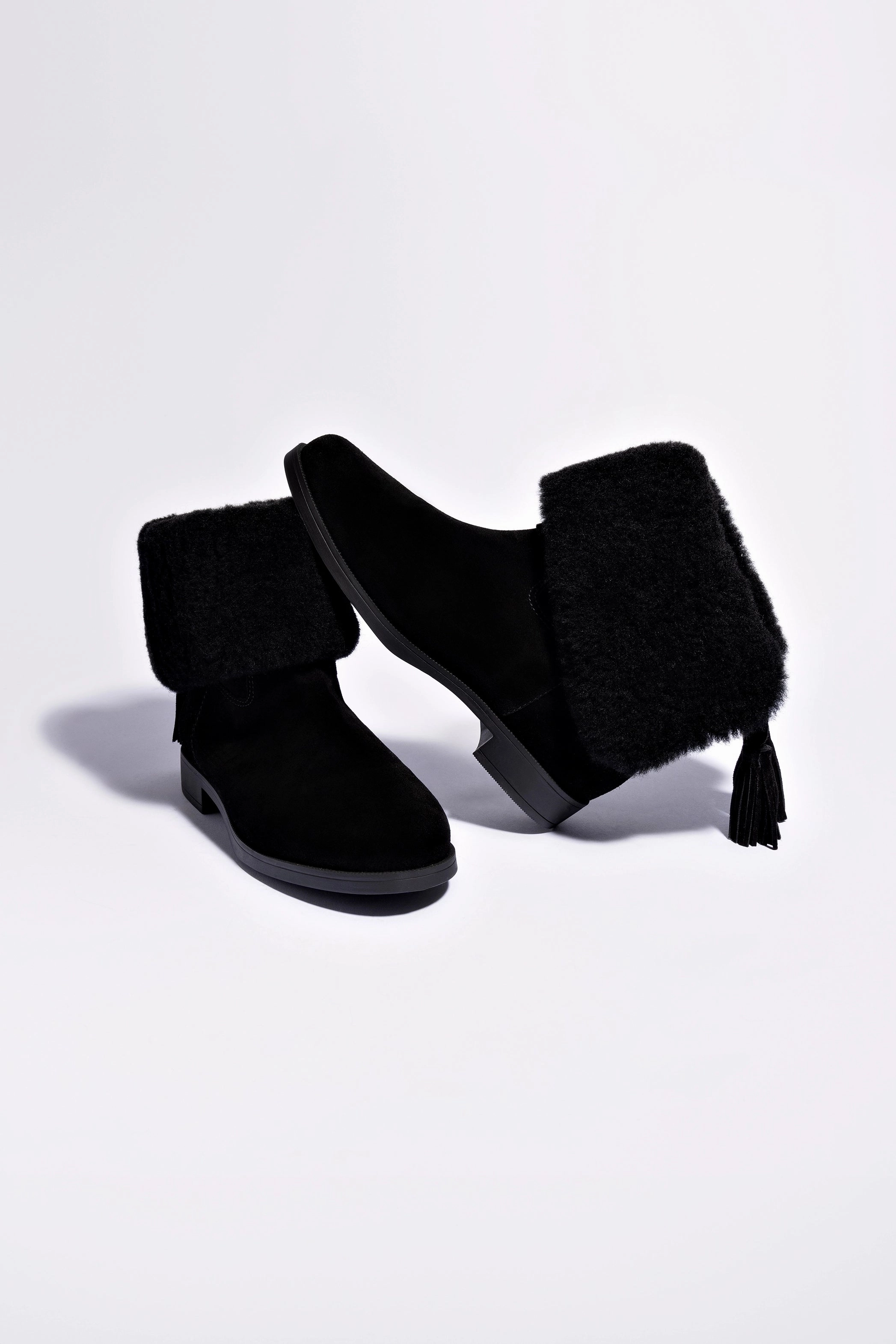 Verbier Bootie In Black Suede and Black Shearling