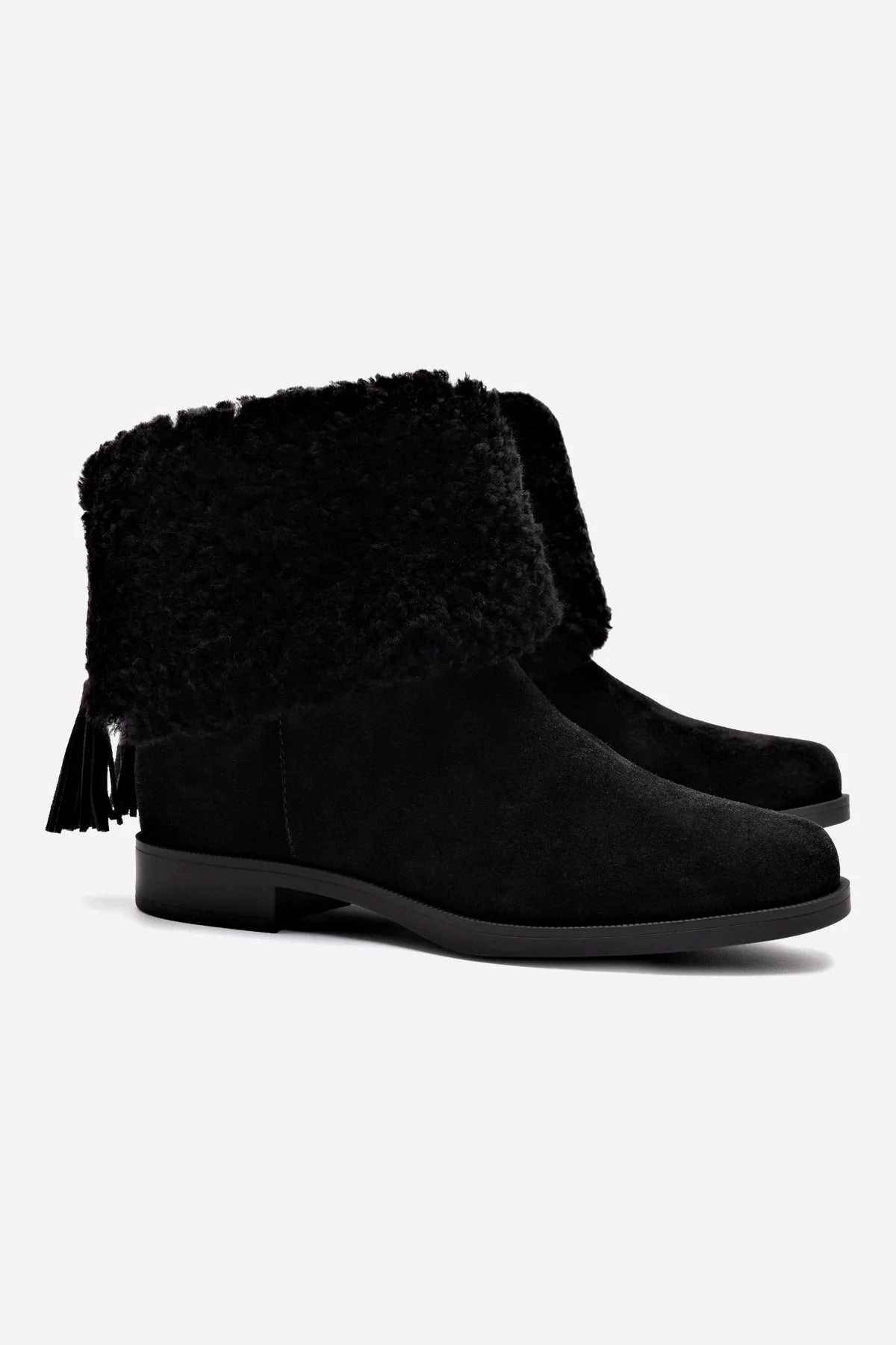 Verbier Bootie In Black Suede and Black Shearling
