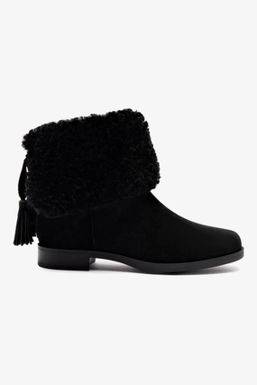 Verbier Bootie In Black Suede and Black Shearling