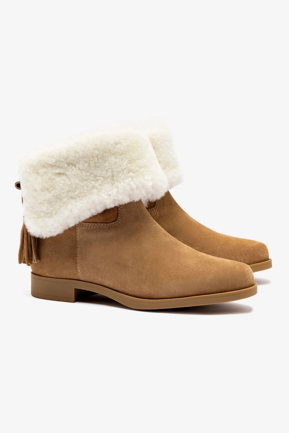 Verbier Bootie In Peanut Suede and Natural Shearling