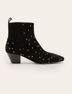Western Ankle Boots-Black and Gold, Scattered Spot